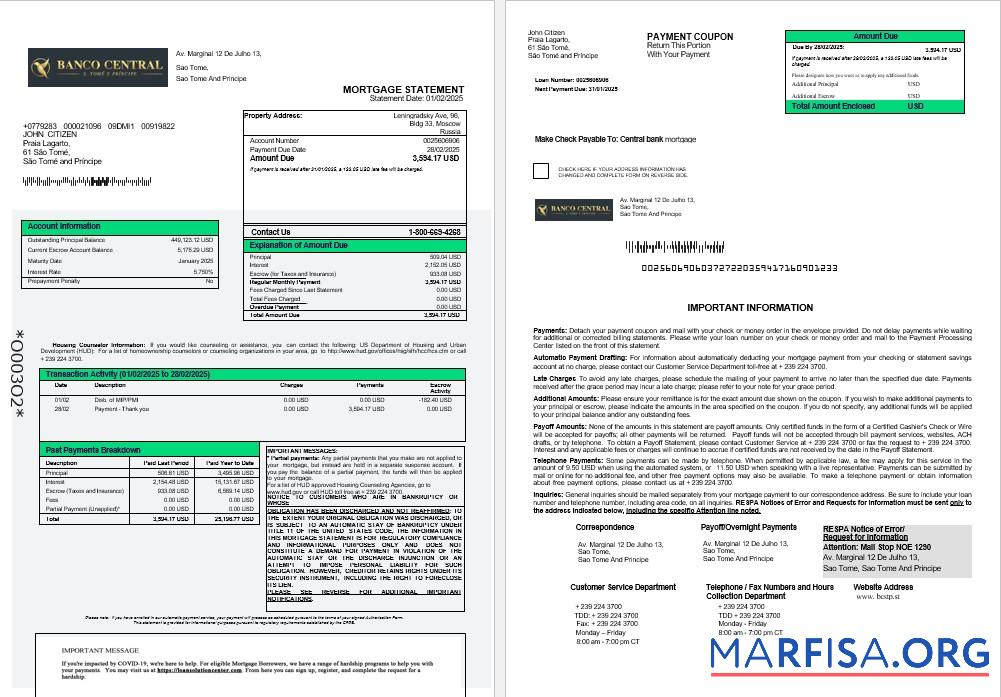 Realistic Sao Tome and Principe Banco Central de S.Tome e Principe mortgage statement in Word 1 2 sample